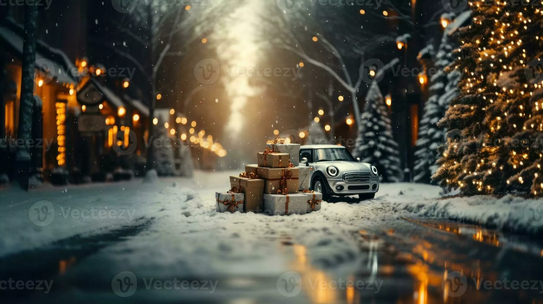 Miniature car with Christmas gifts