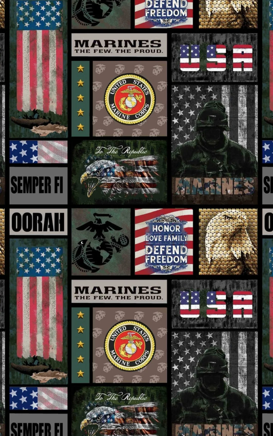 Military, Marines, Patriotic Fabric