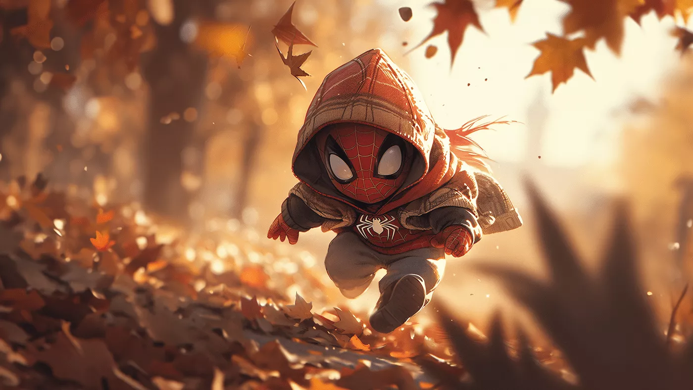 Chibi Spiderman Autumn Wallpaper