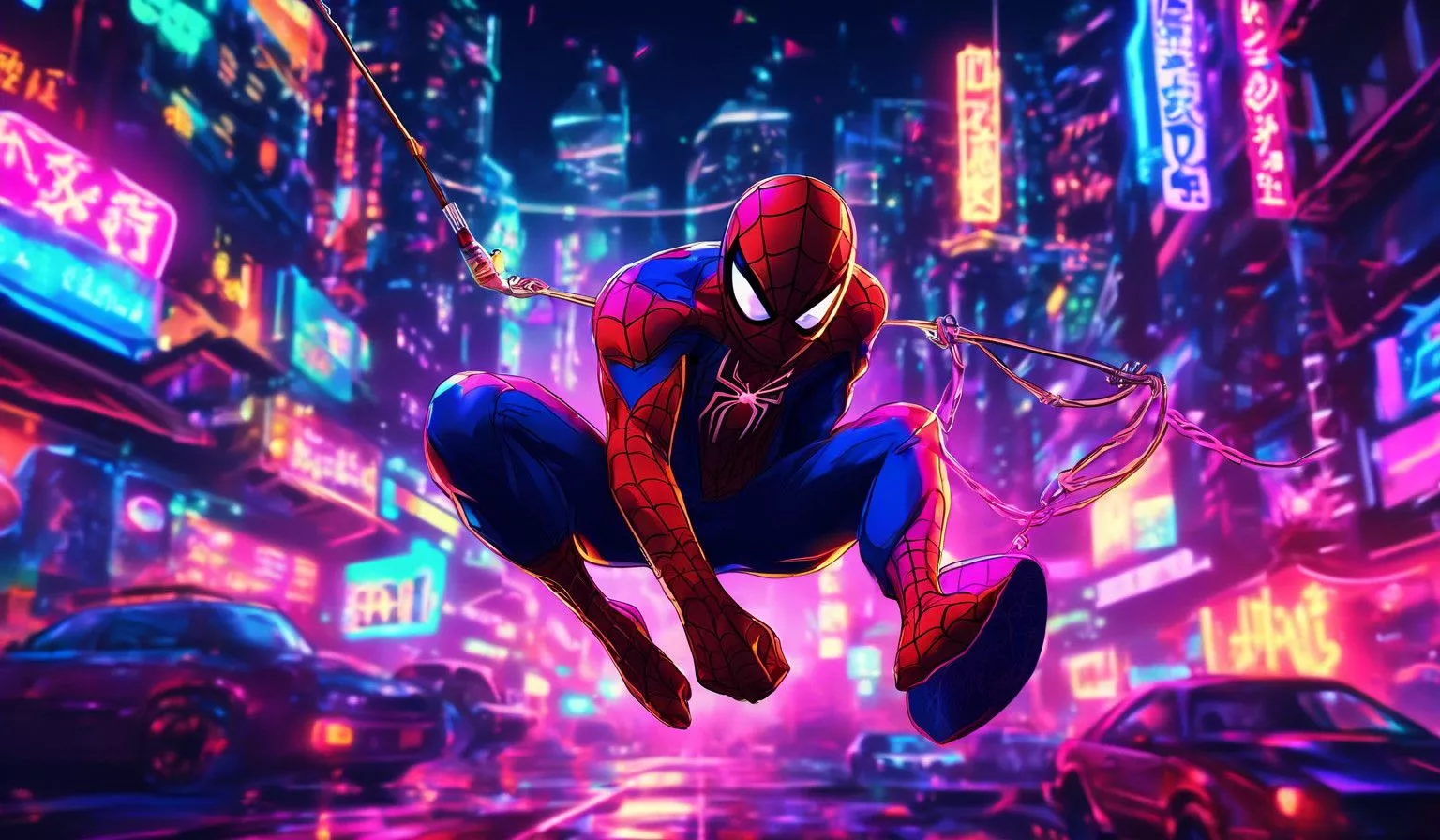 Spider Man's Neon Swing And Chill Vibes