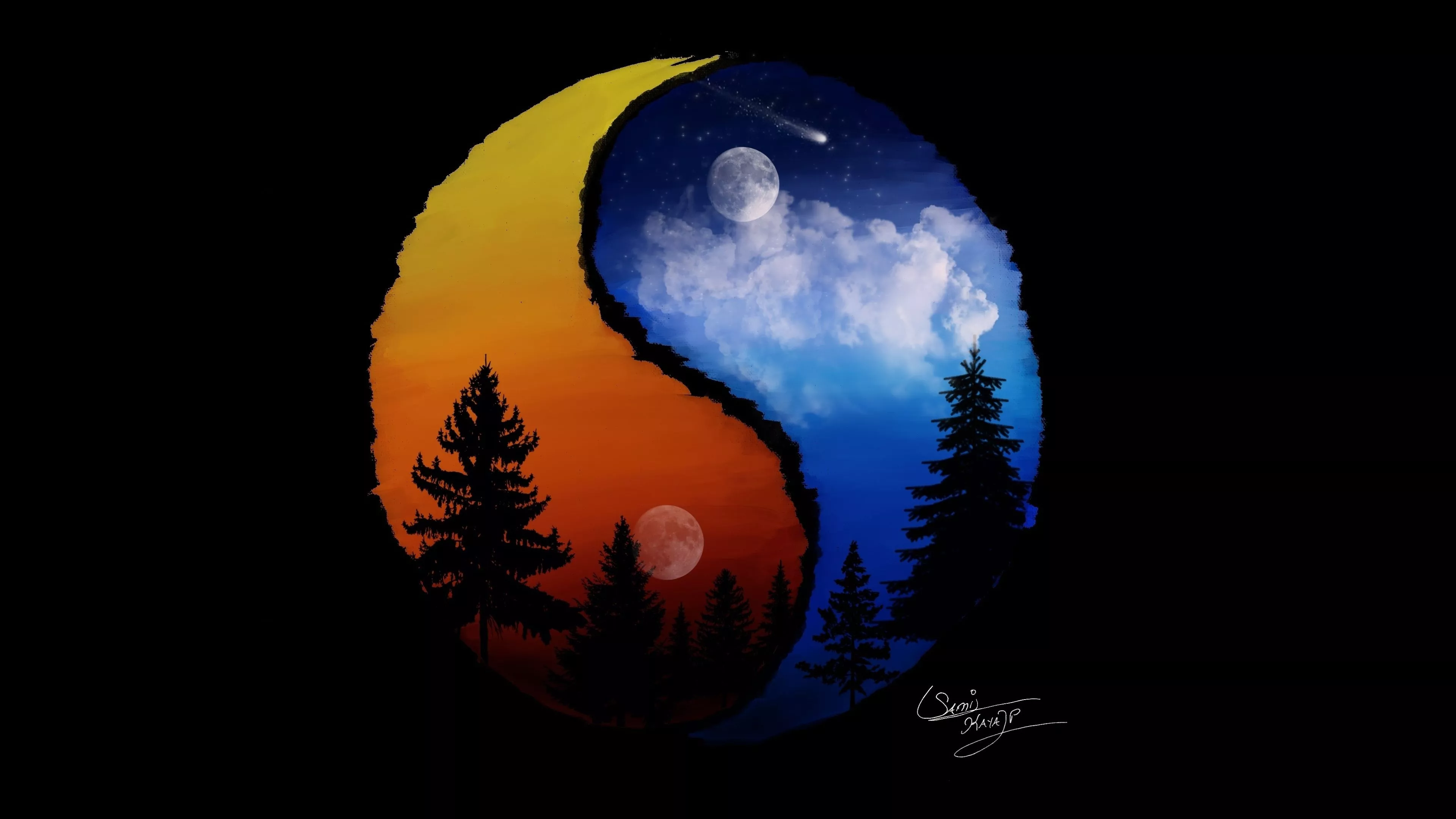 Wallpaper 3840x2160 Yin Yang, Blanace