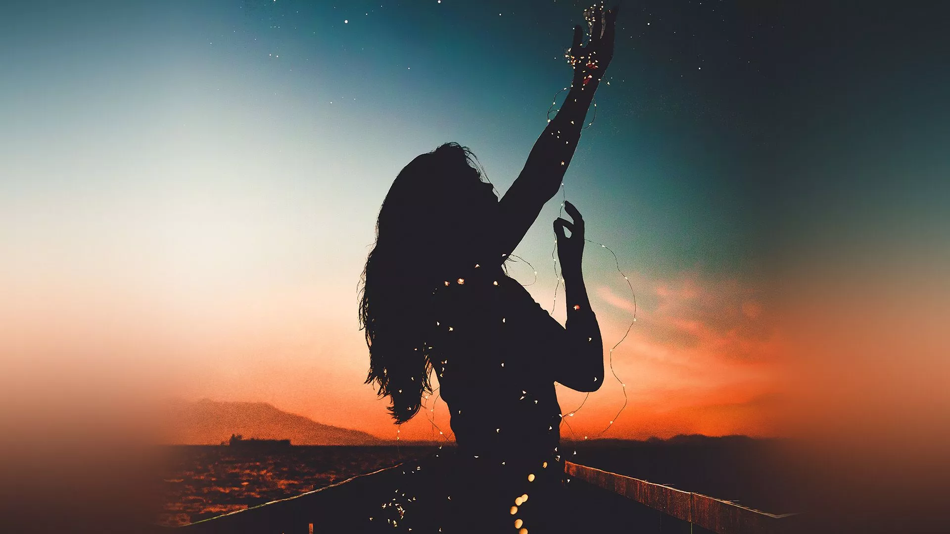 Girl Silhouettes Night Sun Nature