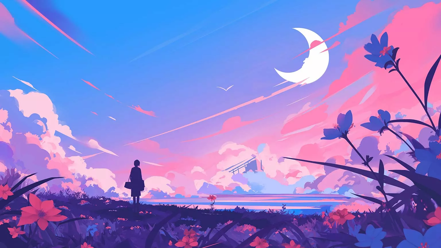 Night Sky Moon Silhouette Desktop