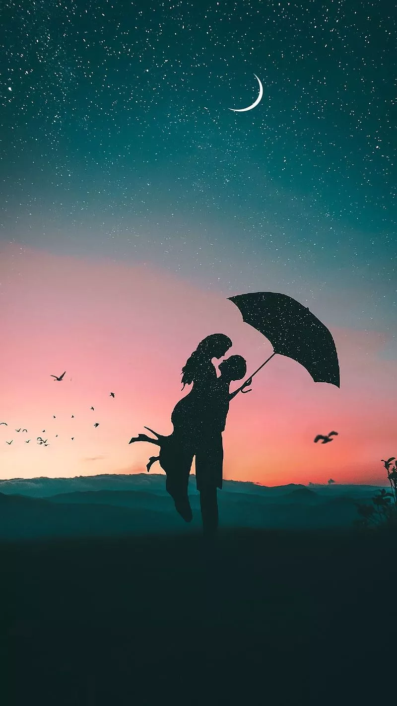 moon, night, people, silhouette, HD