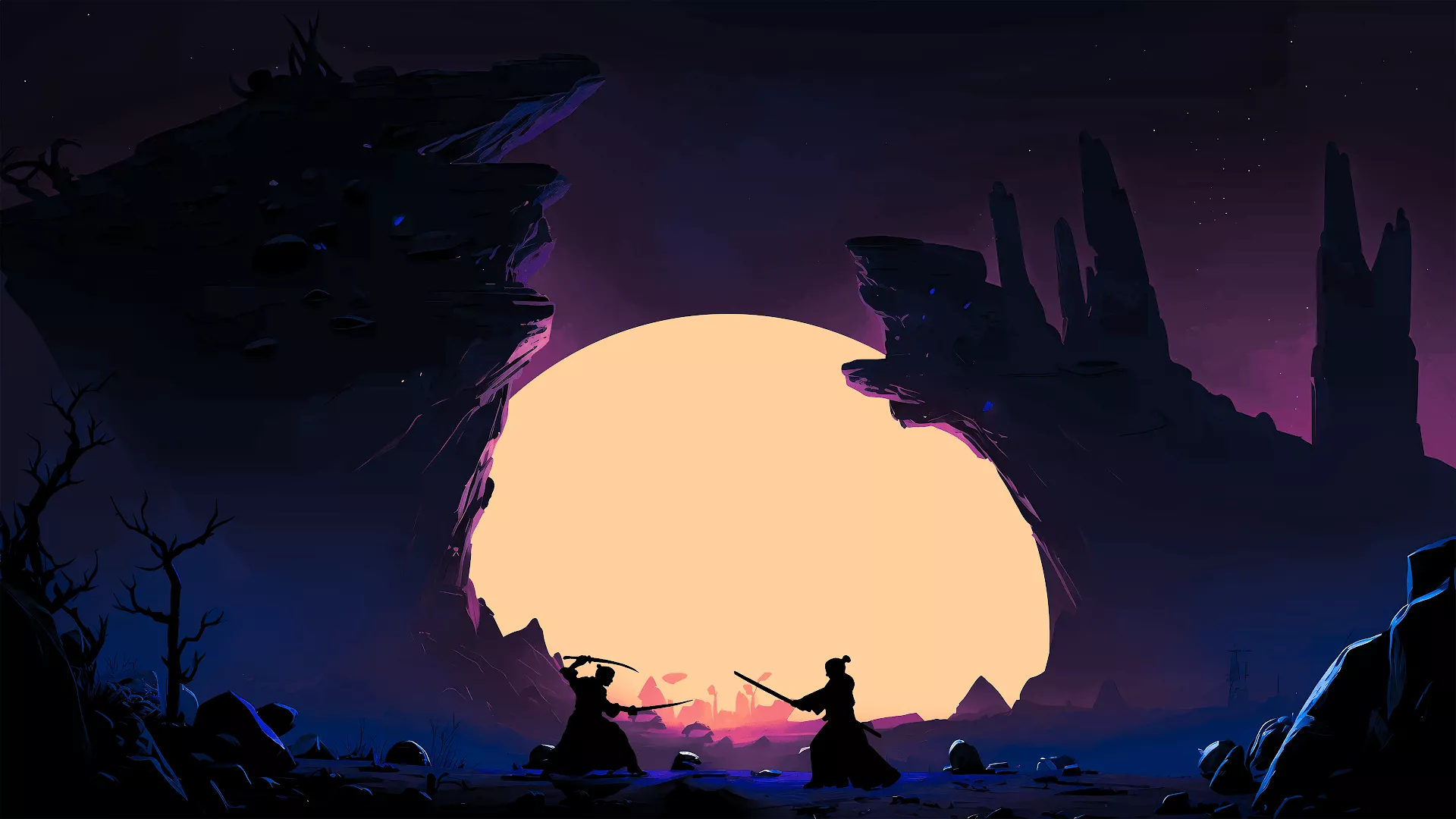 Samurai Fight Silhouette 4K PC Desktop