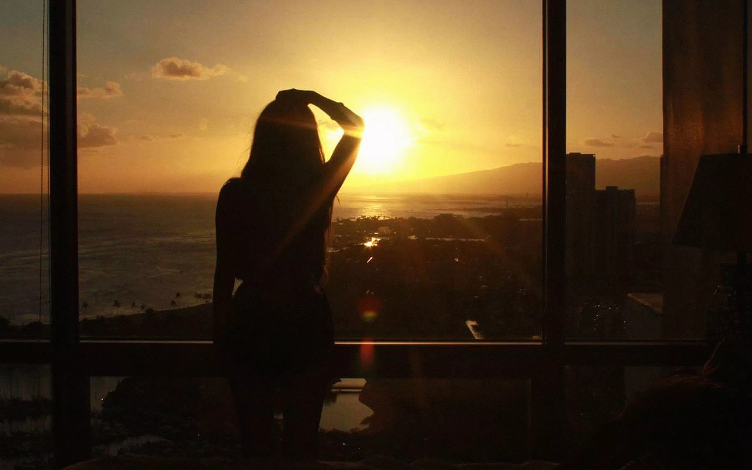 Sunset Girl Watching Silhouette