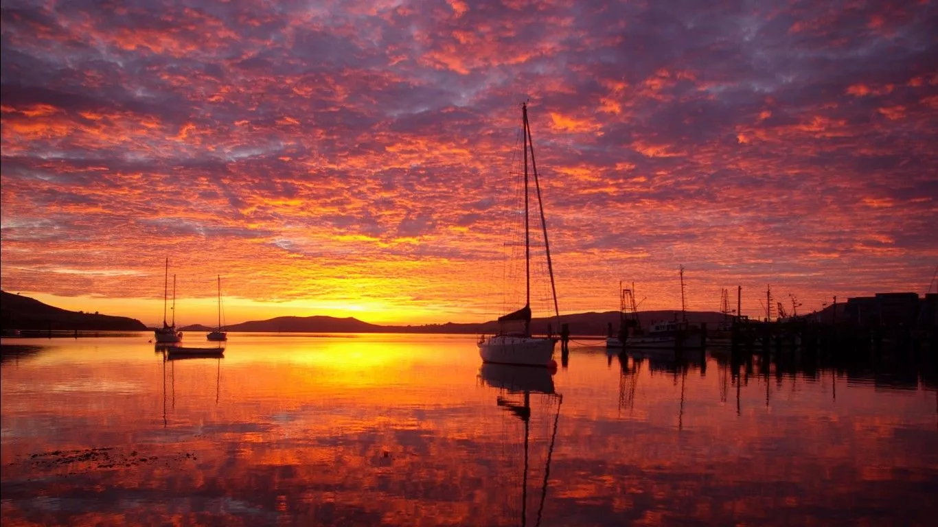 Boats Mast Bay Sunrise Silhouette
