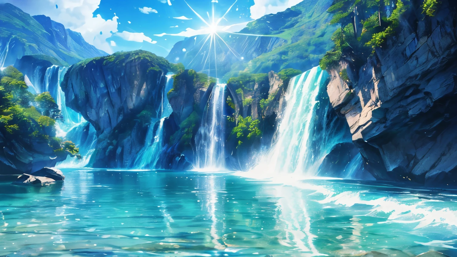 Anime waterfall wallpaper HD wallpaper