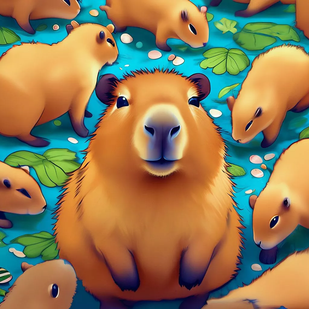 Wallpaper with cute capybara drawings