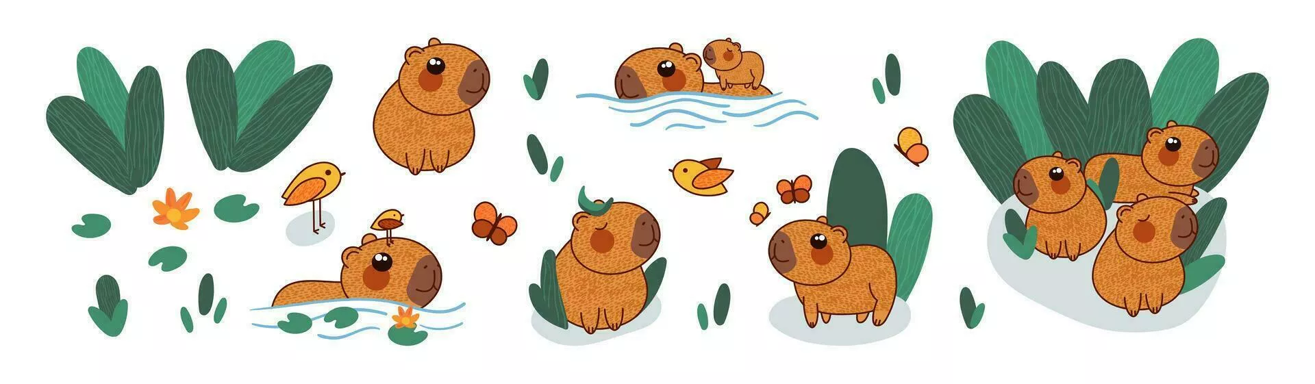 Cute Capybara Vector Art, Icon