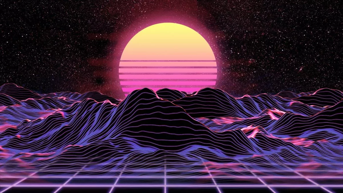 Dark Synthwave Mountain Digital Art Y2K