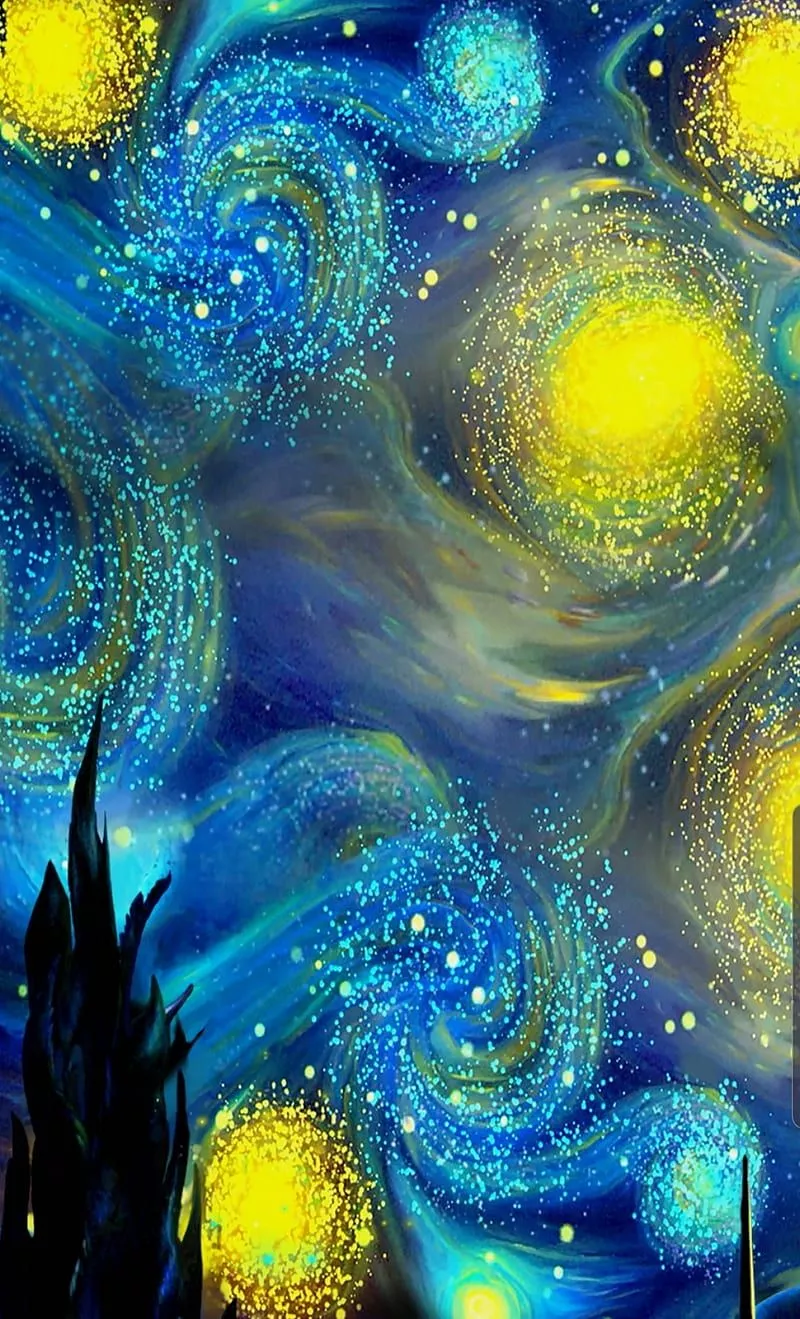 Starry Night, art, blue, night, stars, universe, yellow, HD phone wallpaper