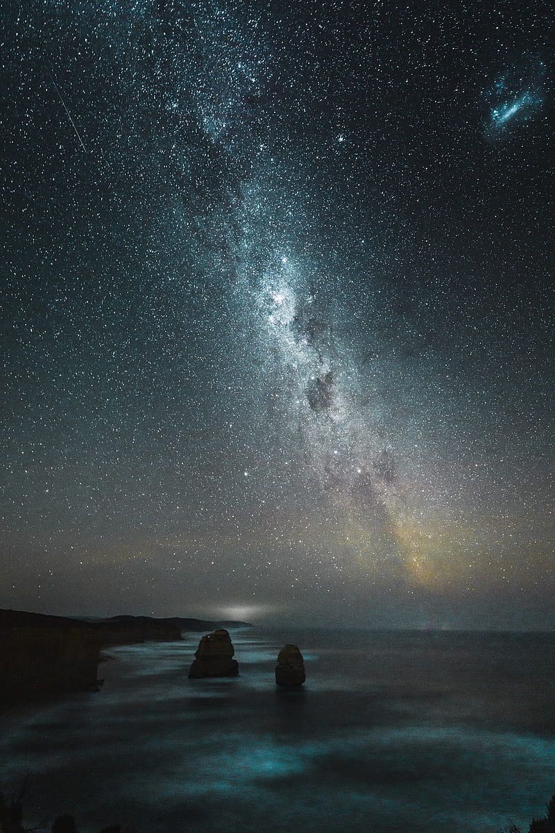milky way, sea, HD phone wallpaper