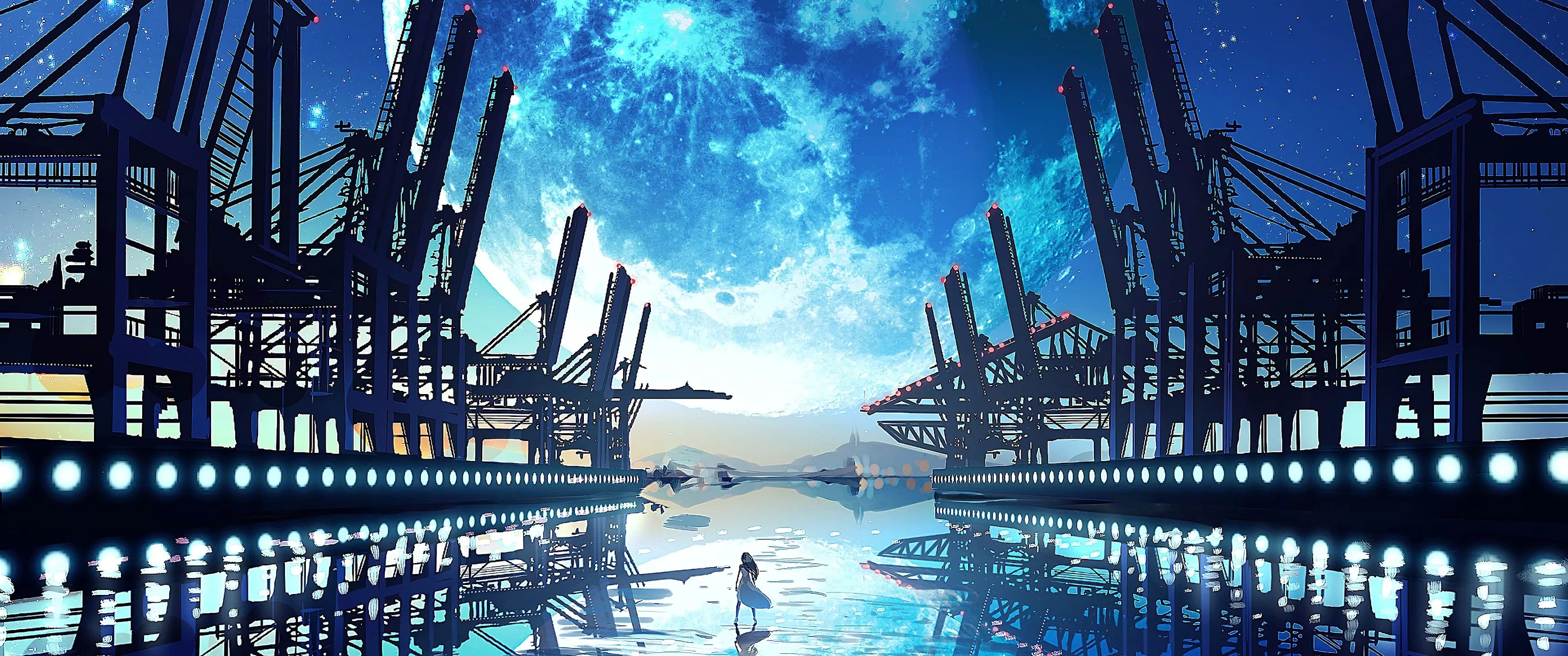 Anime Scenery Landscape Moon 4K