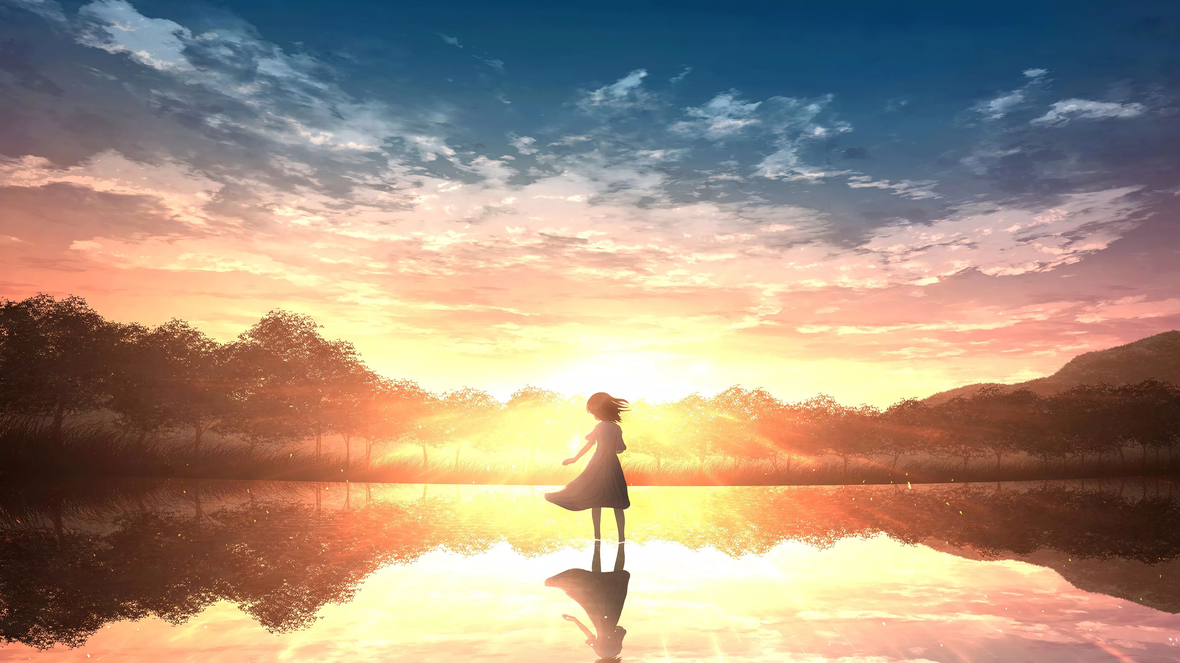 Download Anime Landscape Girl Sky Cloud