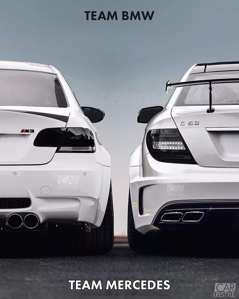 BMW VS Mercedes, car, fast, white, HD