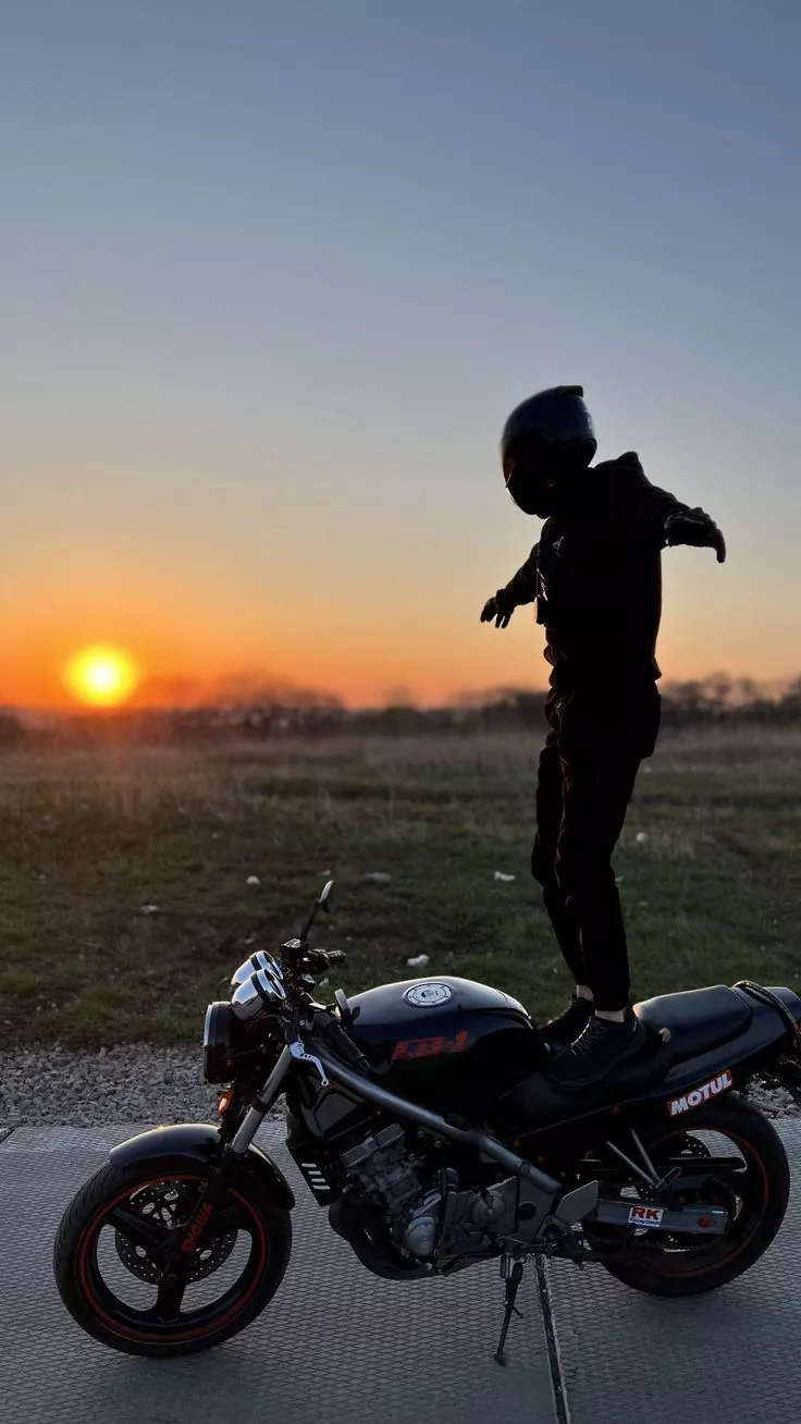 Wallpaper motorcycle, sunset, man