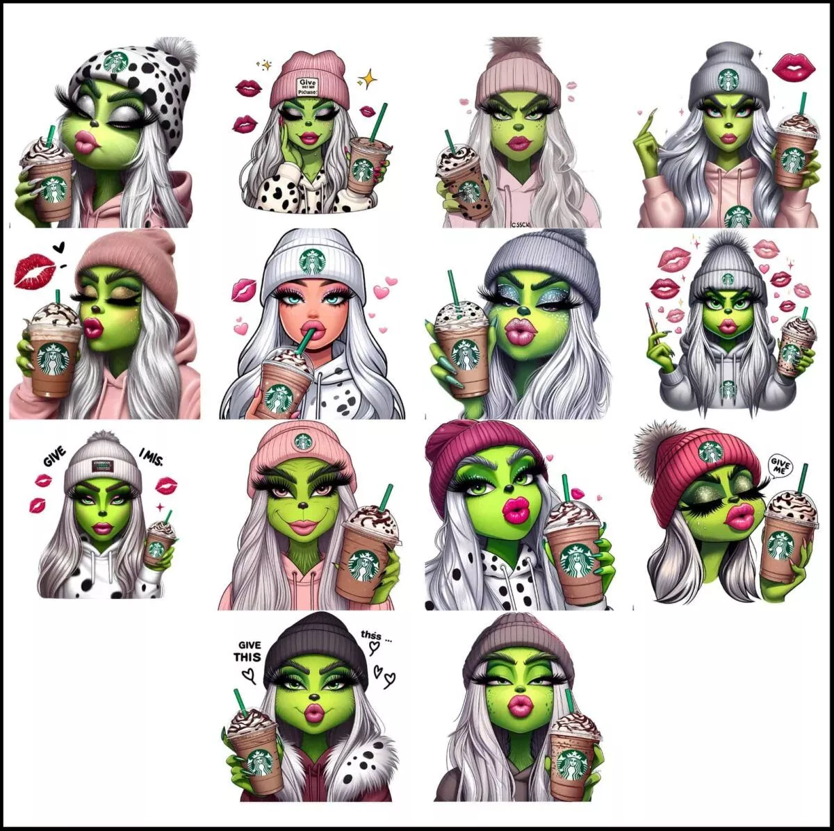 Grinch Girl Png Bundle, Cute Grinch