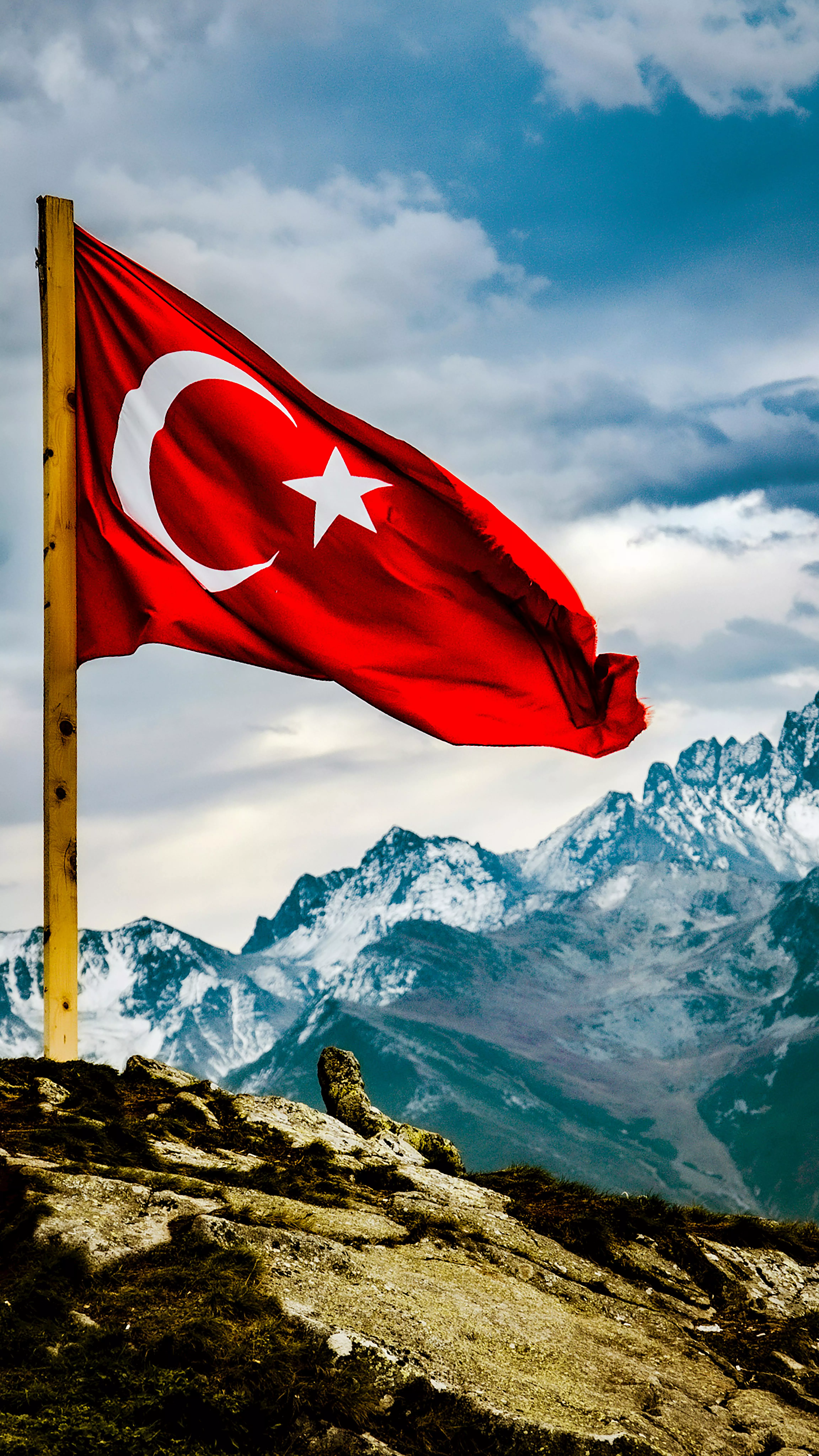 Photo of the Turkey Flag on a Mountain
