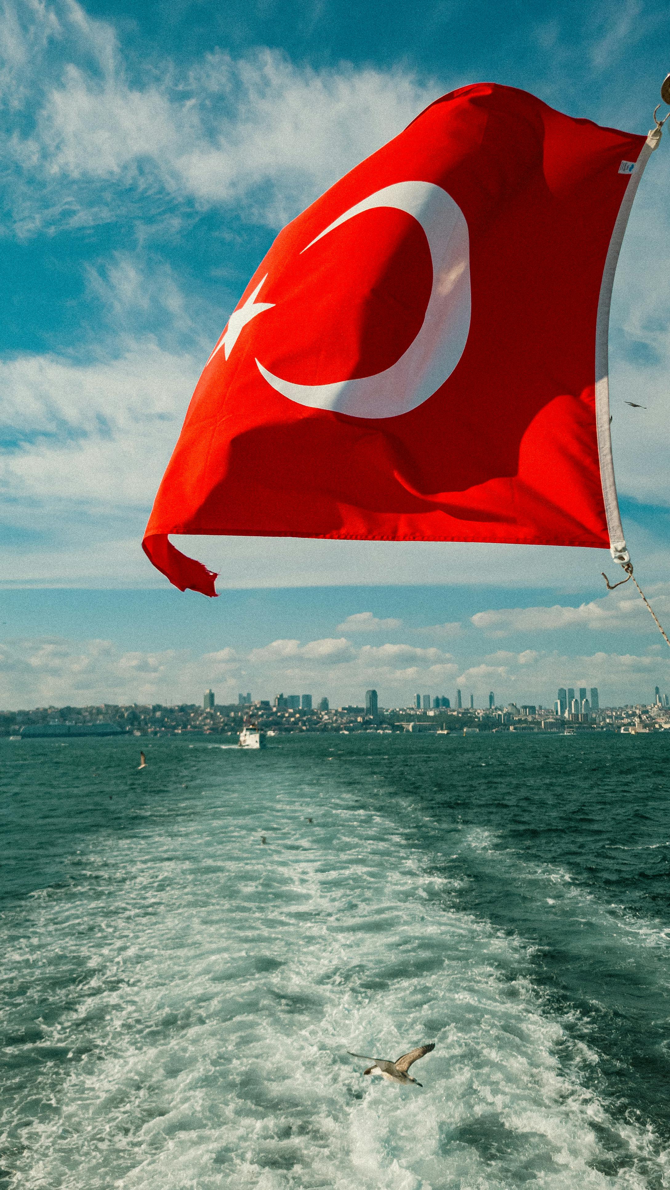Turkish Flag Waving on Ship · Free
