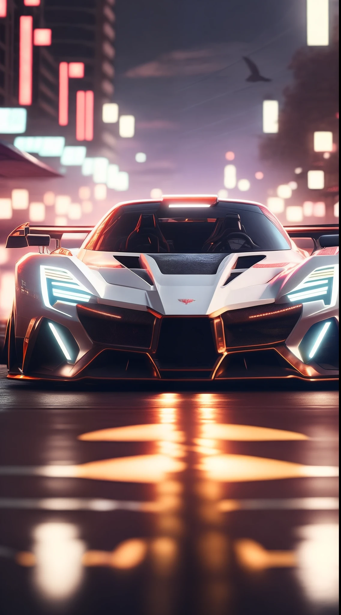 A futuristic sports car driving through