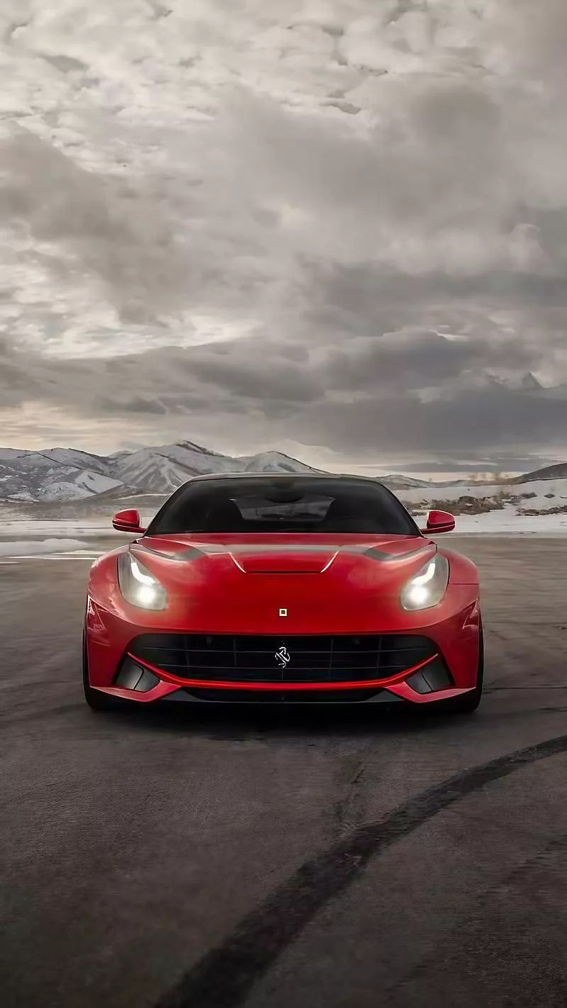 Ferrari Car, Dark Clouds Background