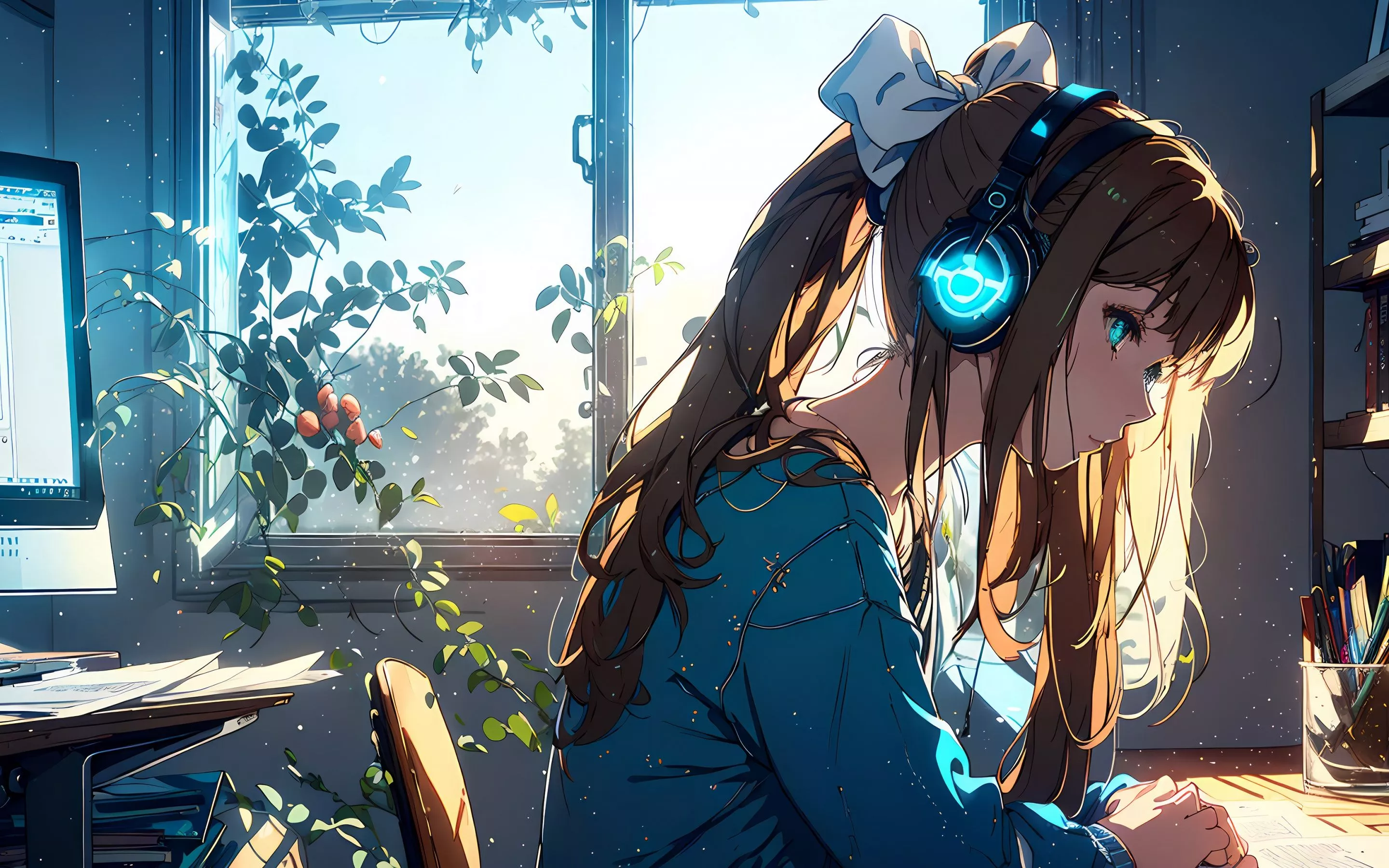 Anime girl Wallpaper 4K, Listening