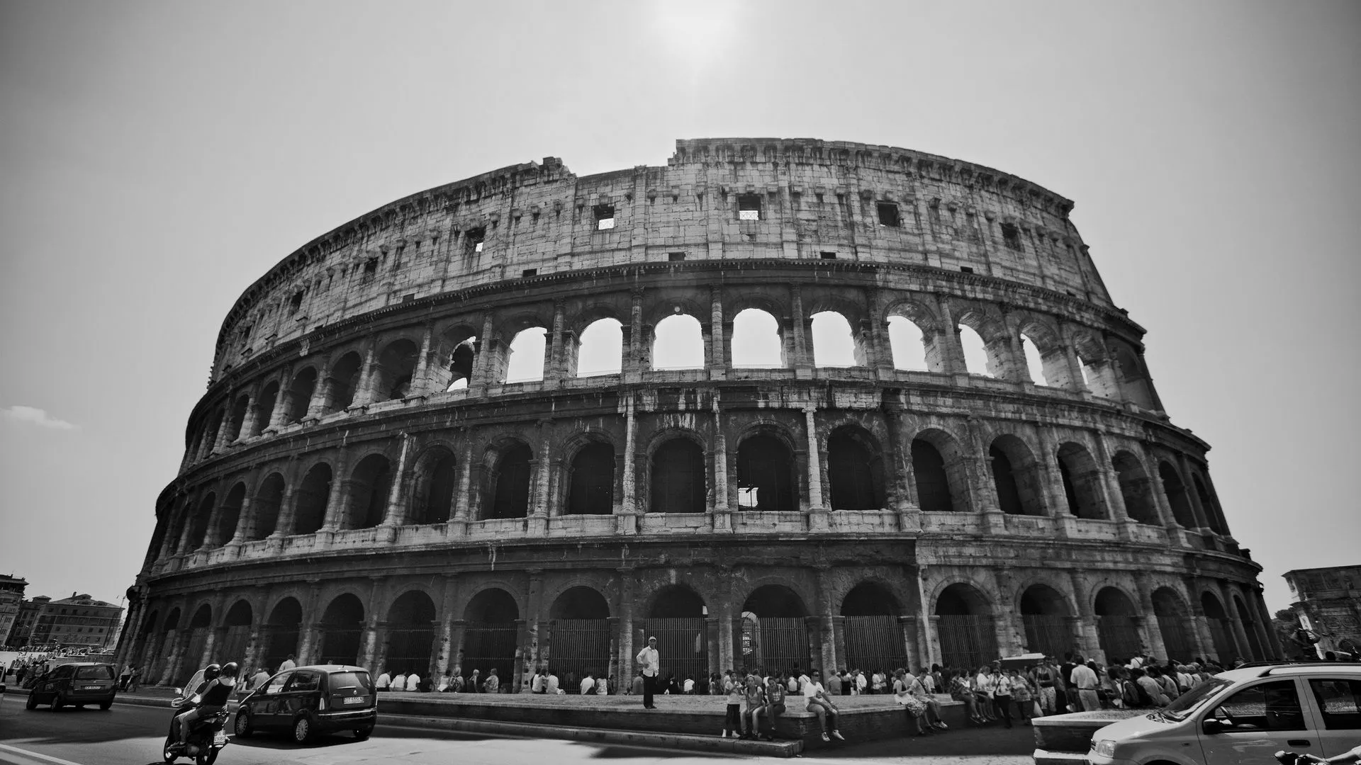 Black And White Image Of Colosseum Piazza del Colosseo Rome Italy HD Travel Wallpaper
