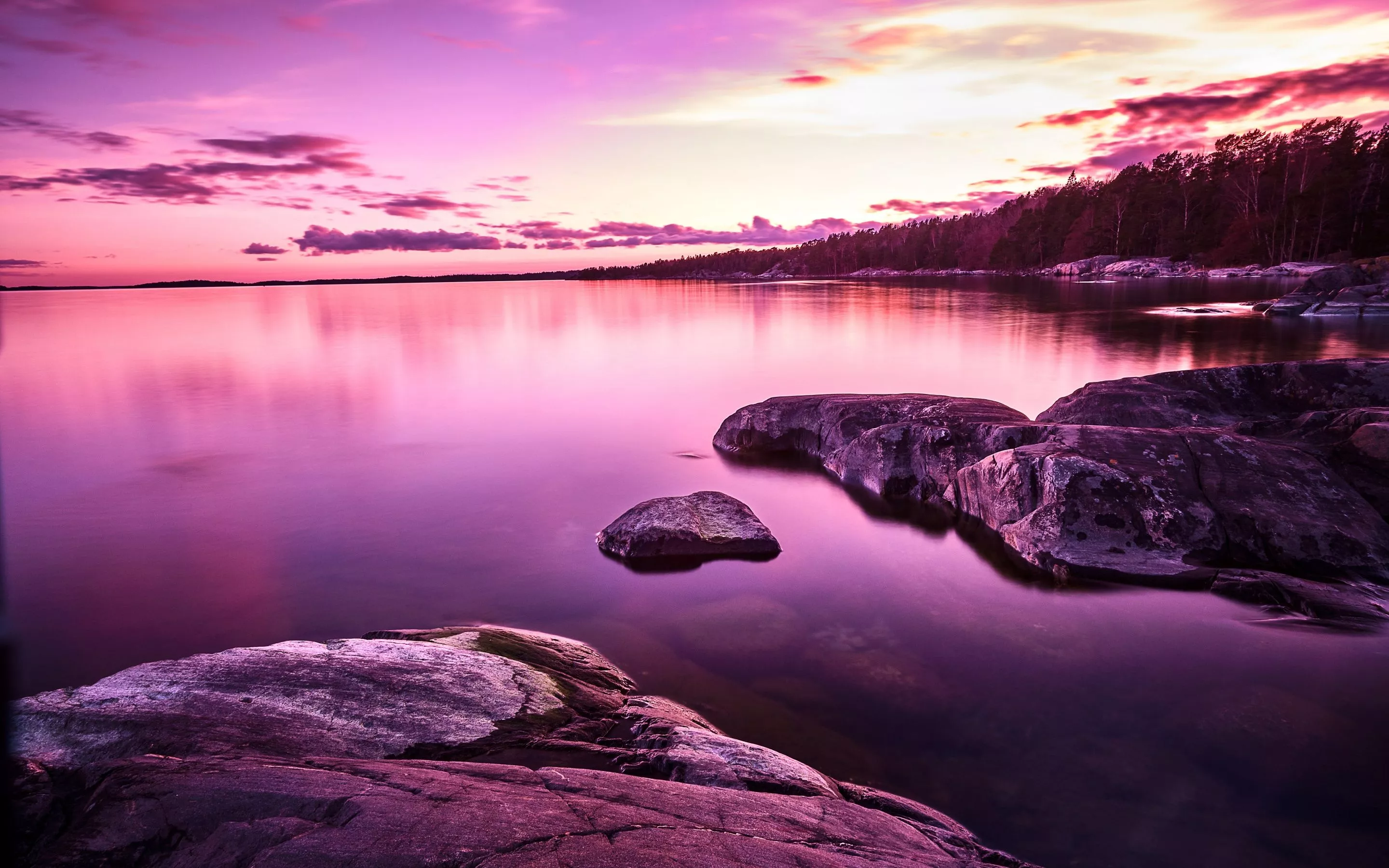 Purple Sunset Lake 8K Wallpaper