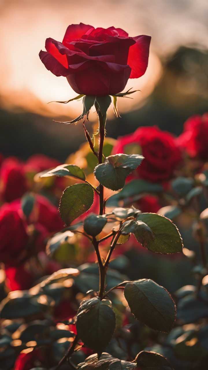 A vibrant crimson rose in full bloom