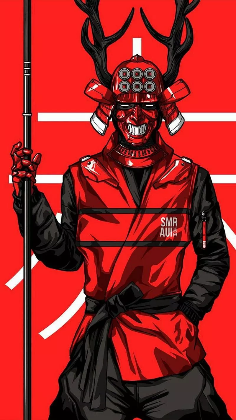 Red samurai, japan, HD phone wallpaper