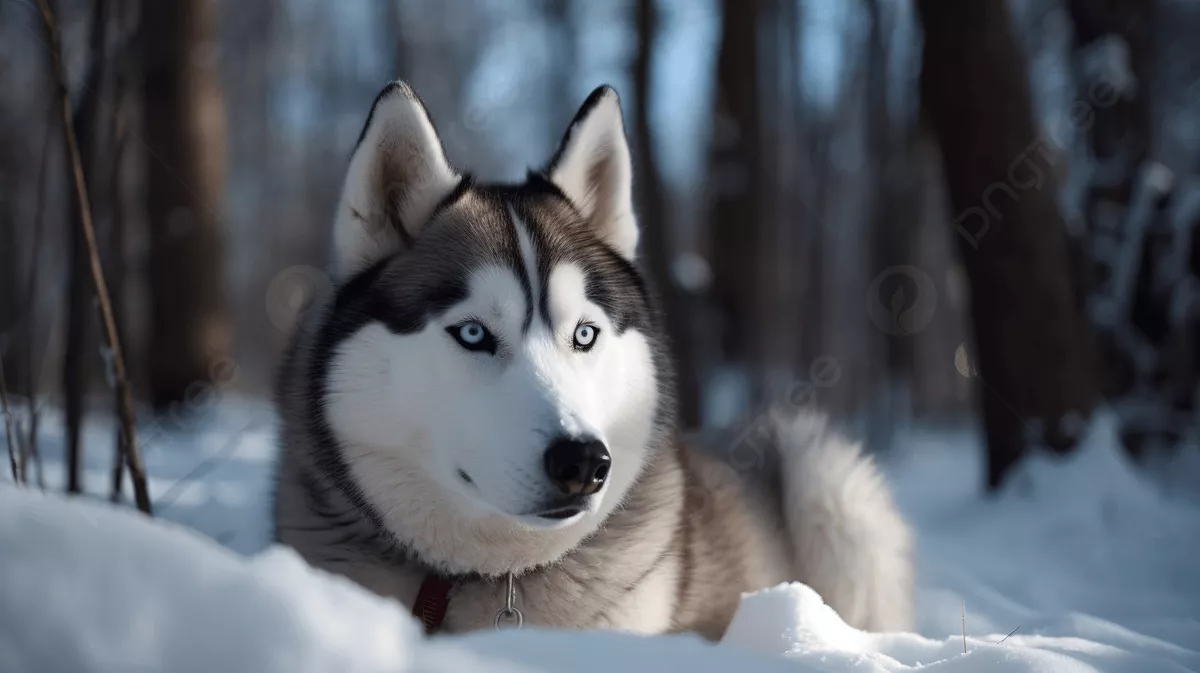 Siberian Husky Dog Sitting In The Snow