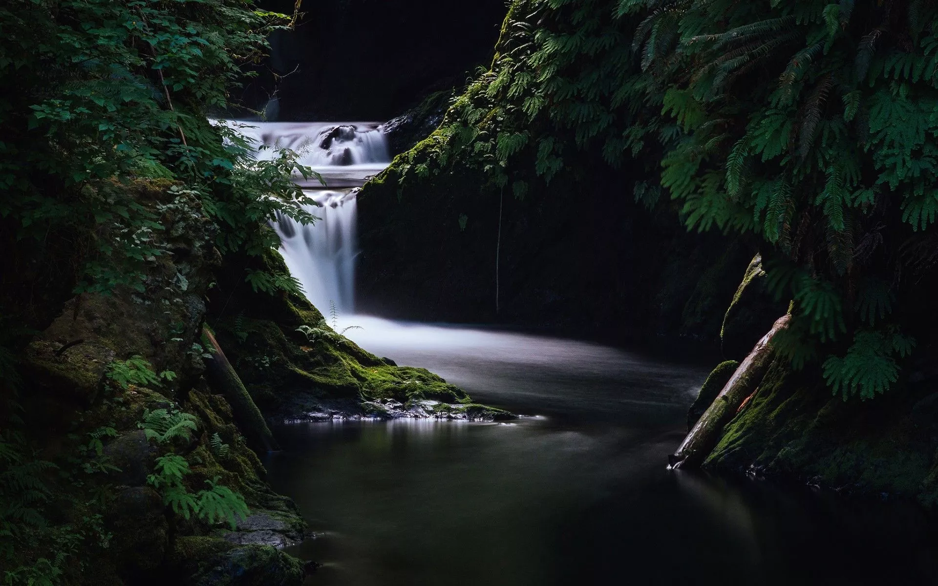 waterfall, grass, dark Wallpaper, HD