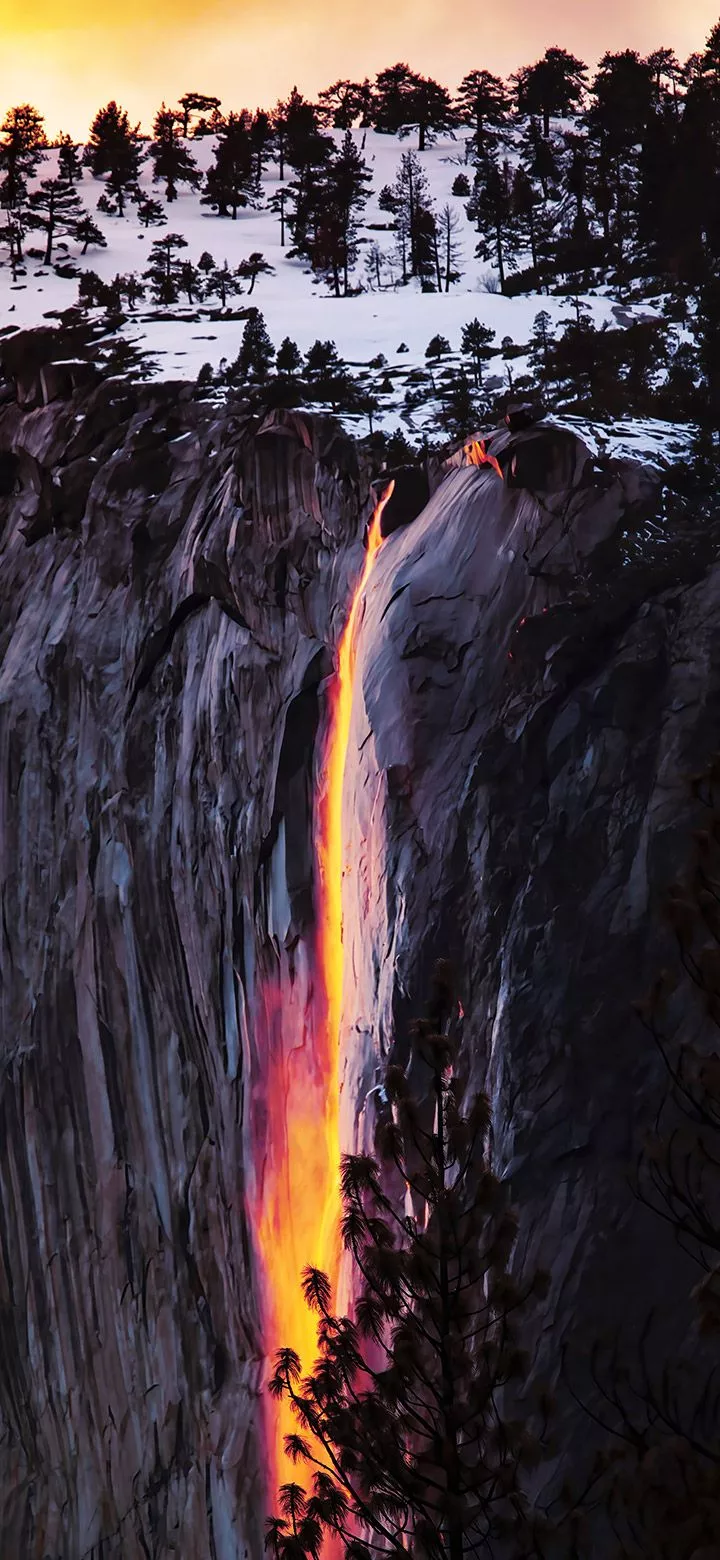 Sunset Reflection On A Dark Waterfall