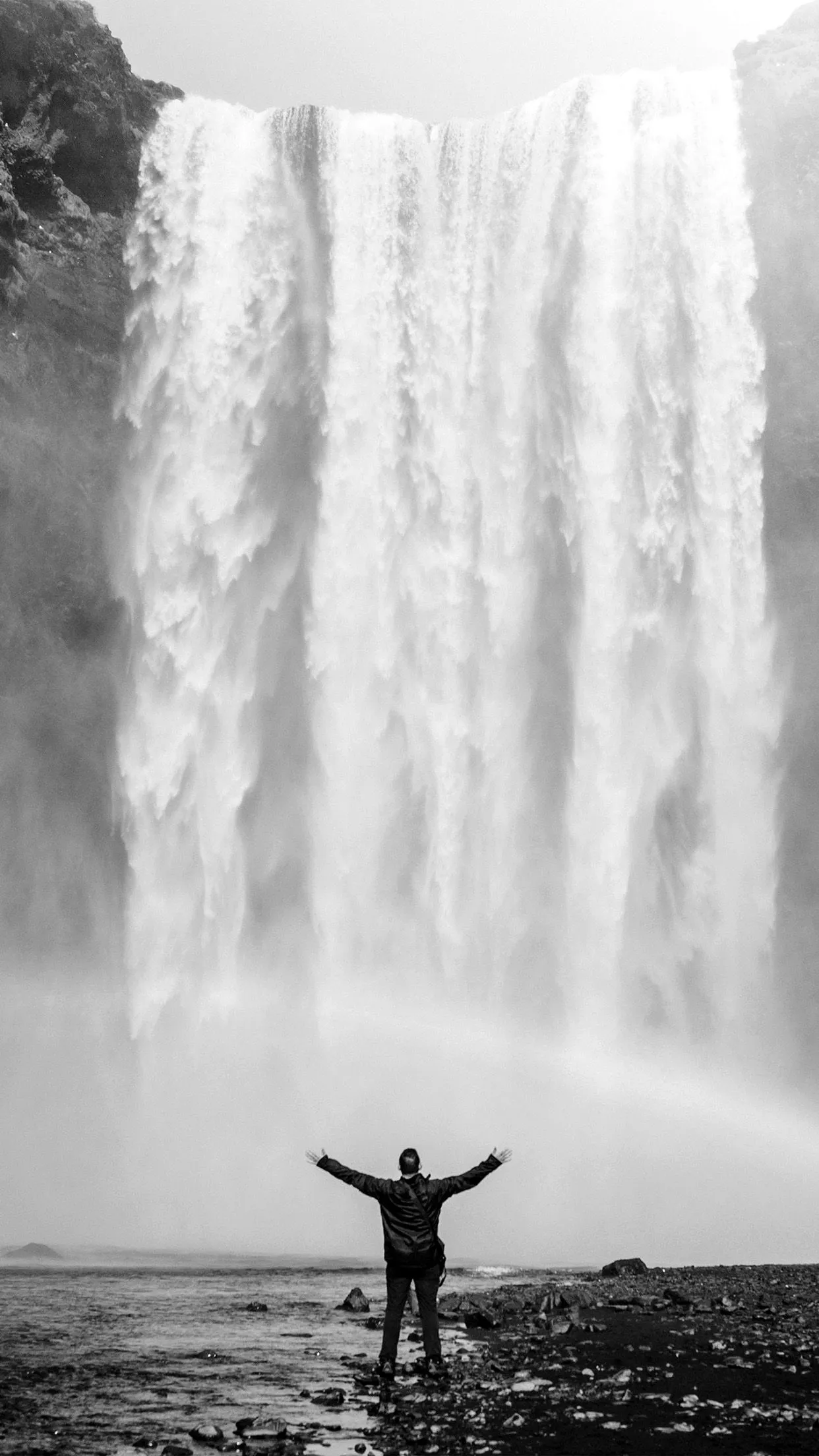 Waterfall Rainbow Nature Mountain Bw
