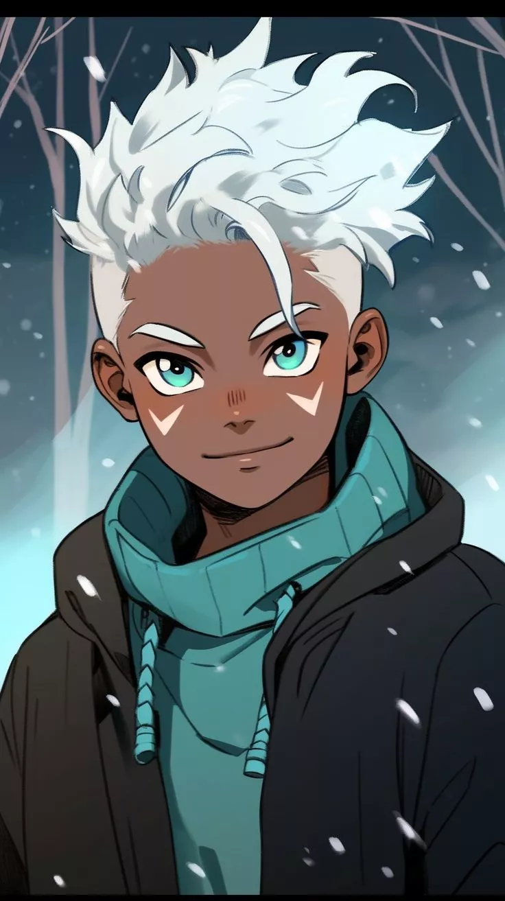 Cool anime boy with white hair and blue