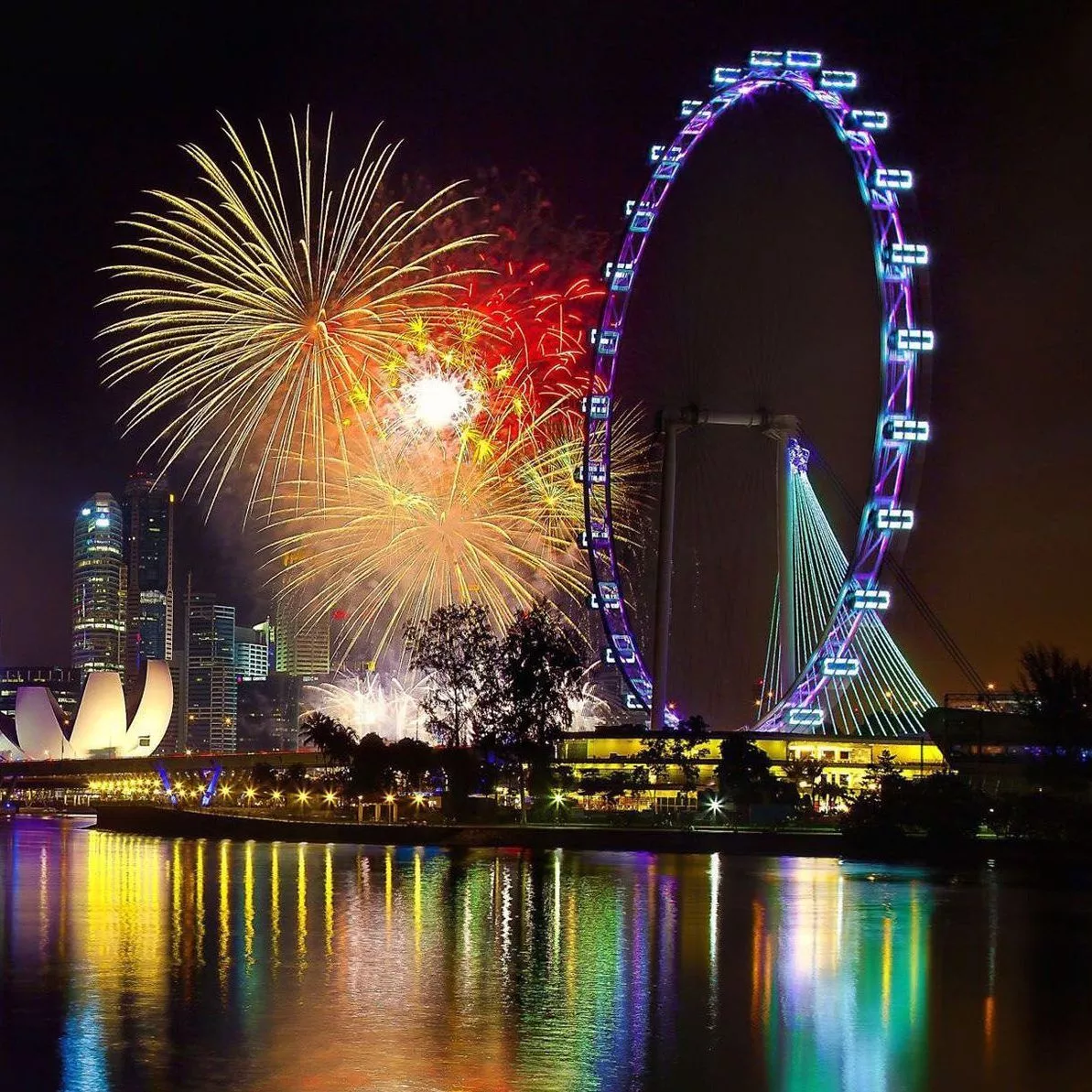 Skyline Singapore City At Night Hd