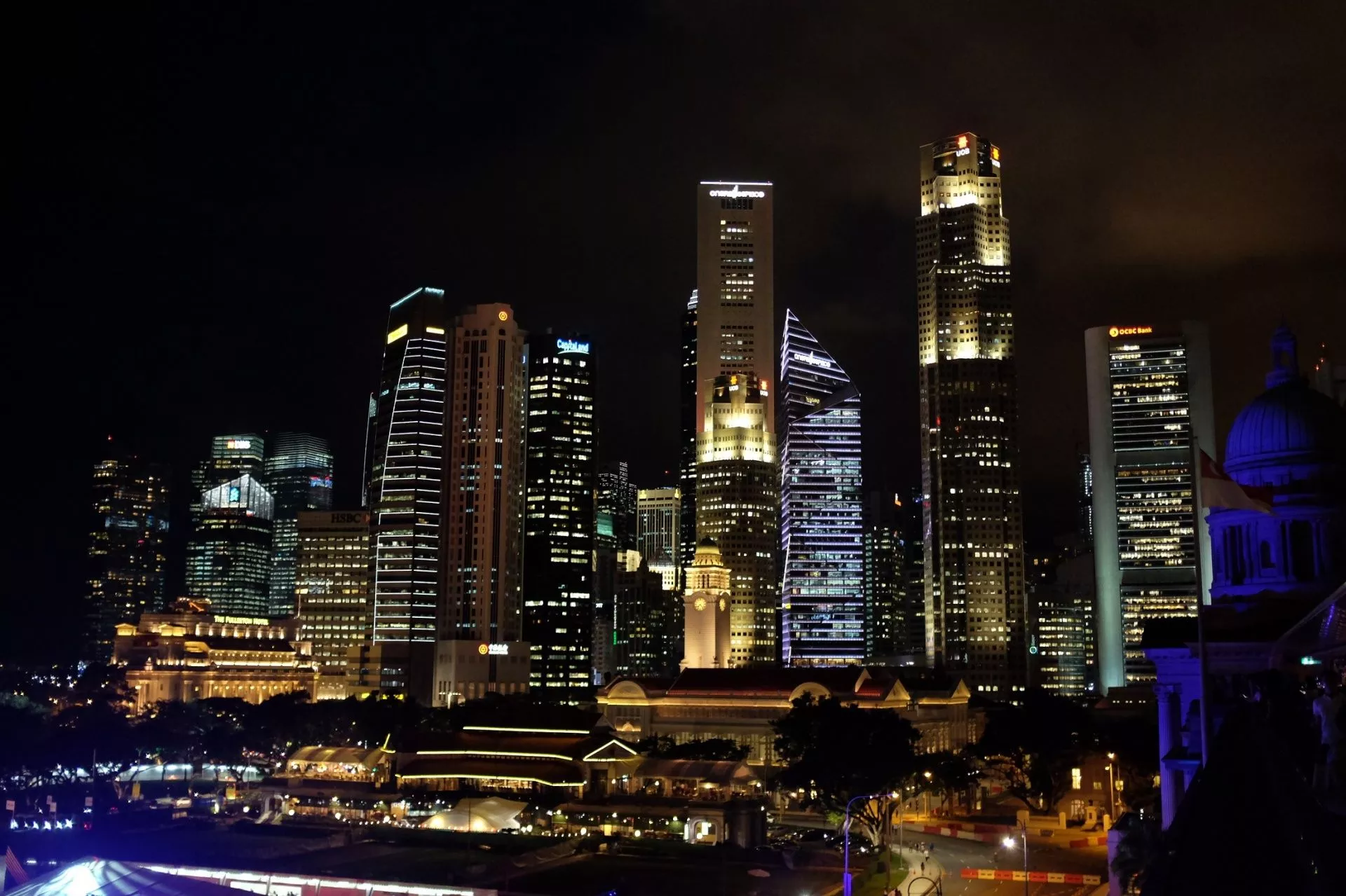 Singapore, night, dark, lights, urban