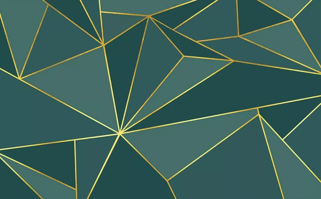 3D Wallpaper Green Geometric Golden