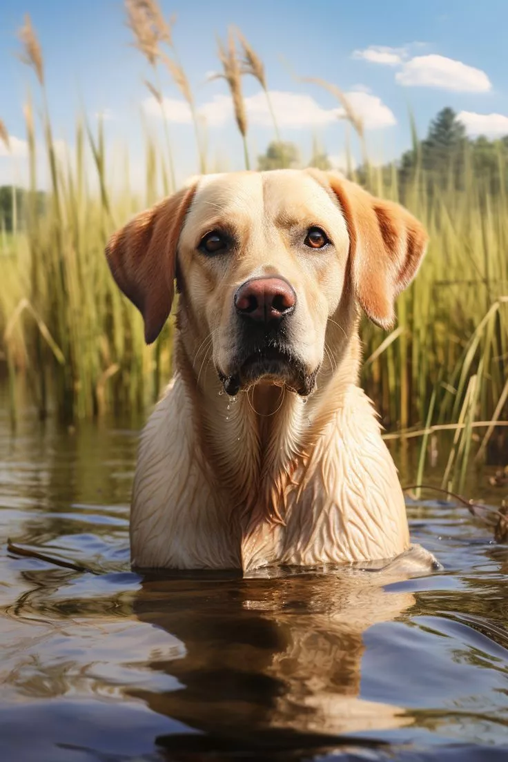 A Cute Labrador in the Lake