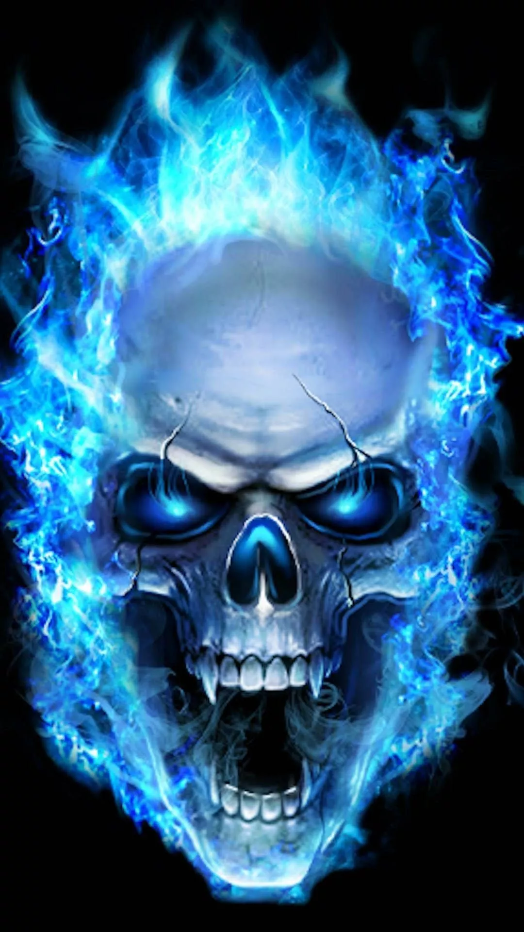 Majestic Blue Fiery Skull Wallpaper