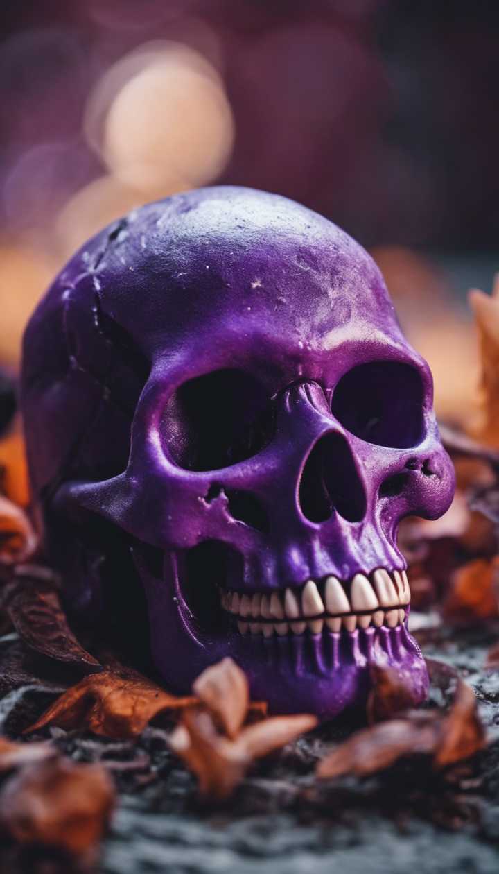 A halloween scene with a spooky purple