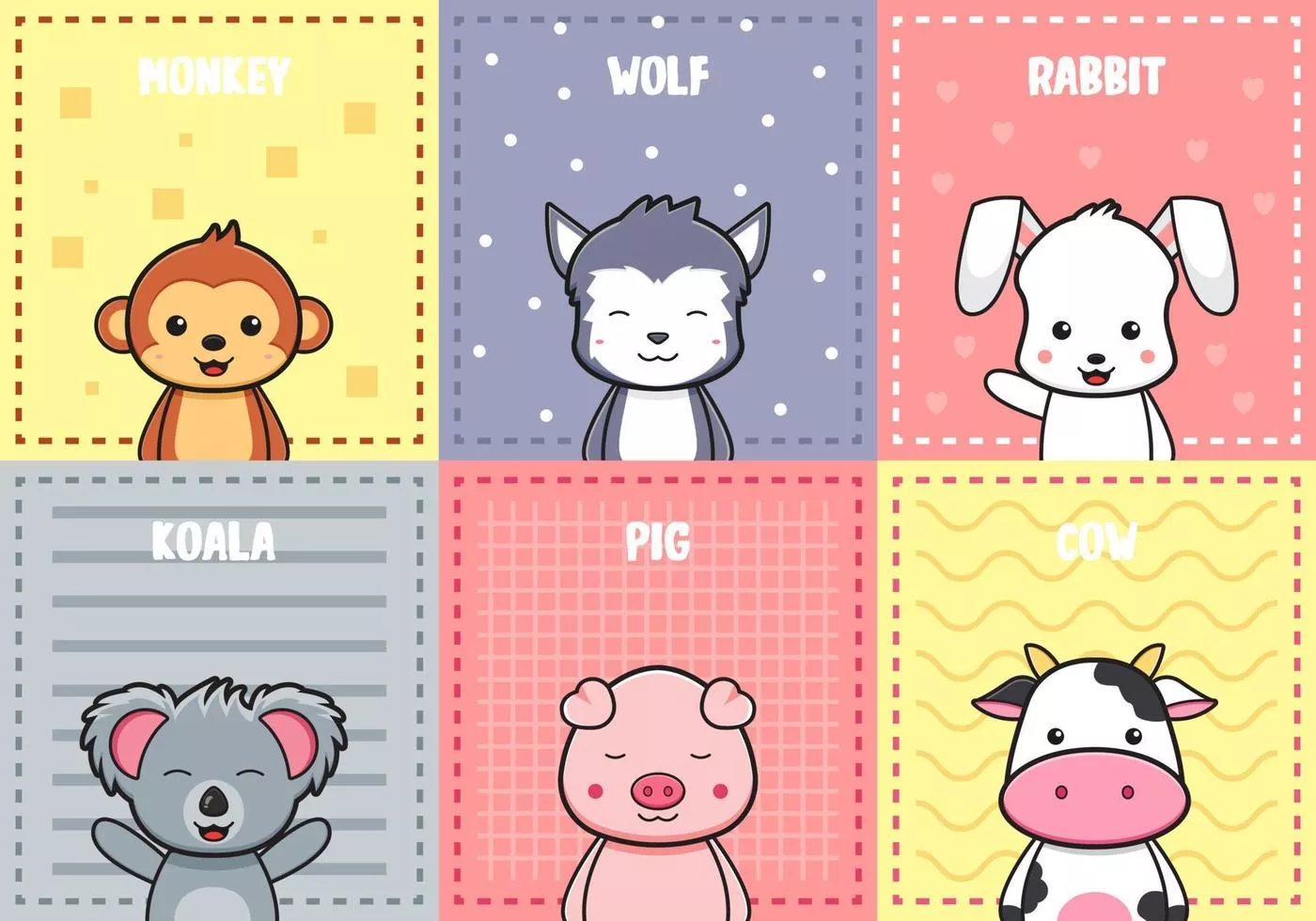 Cute animal poster card doodle background wallpaper cartoon illustration