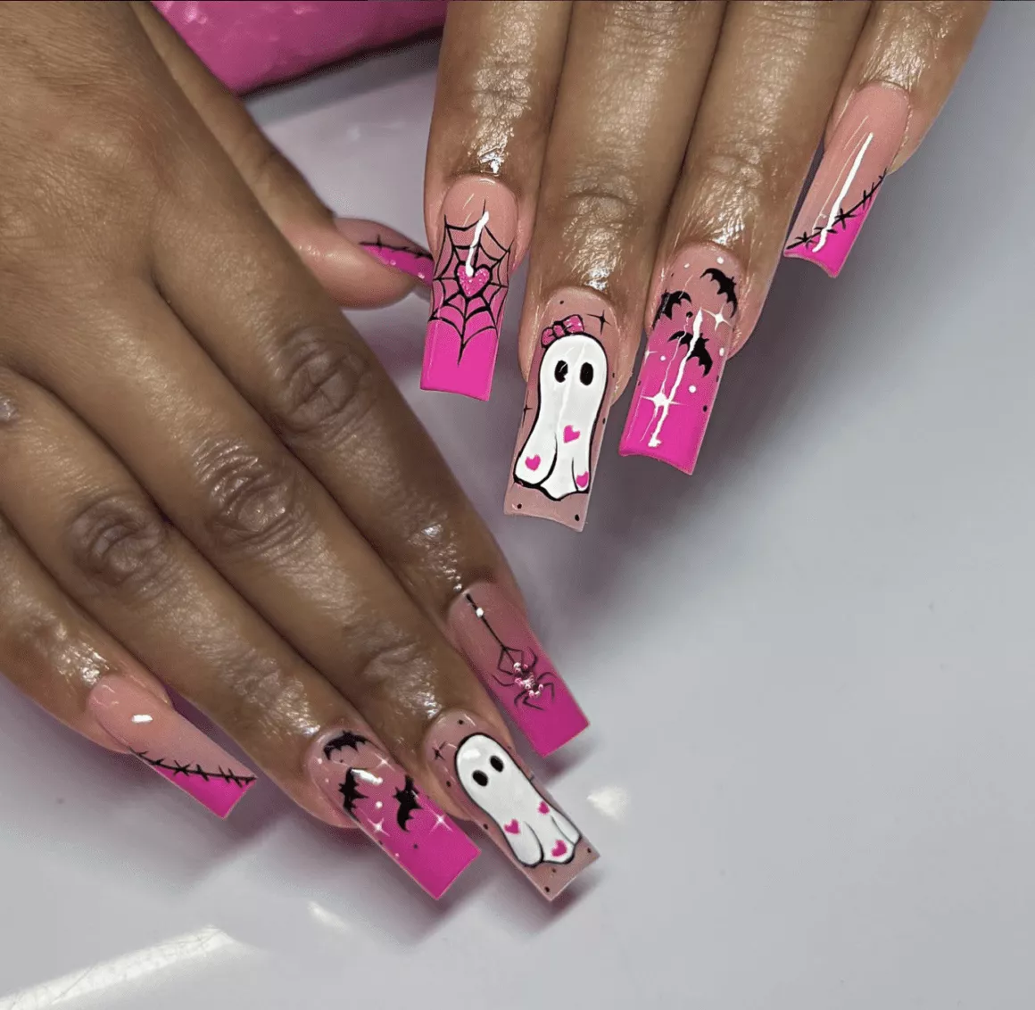 Pink Halloween Nail Designs for a