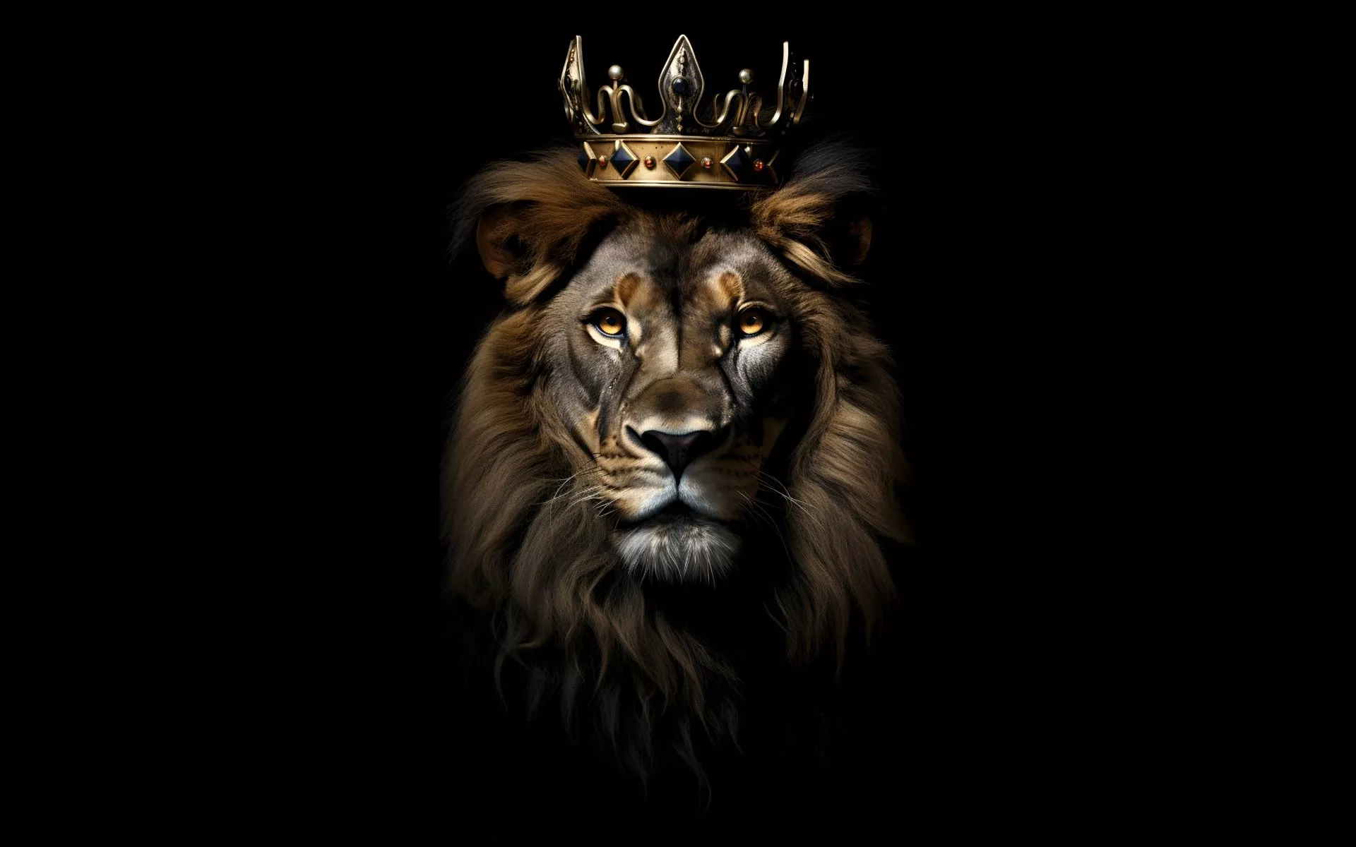 Lion Wallpaper 4K, Crown, Dark