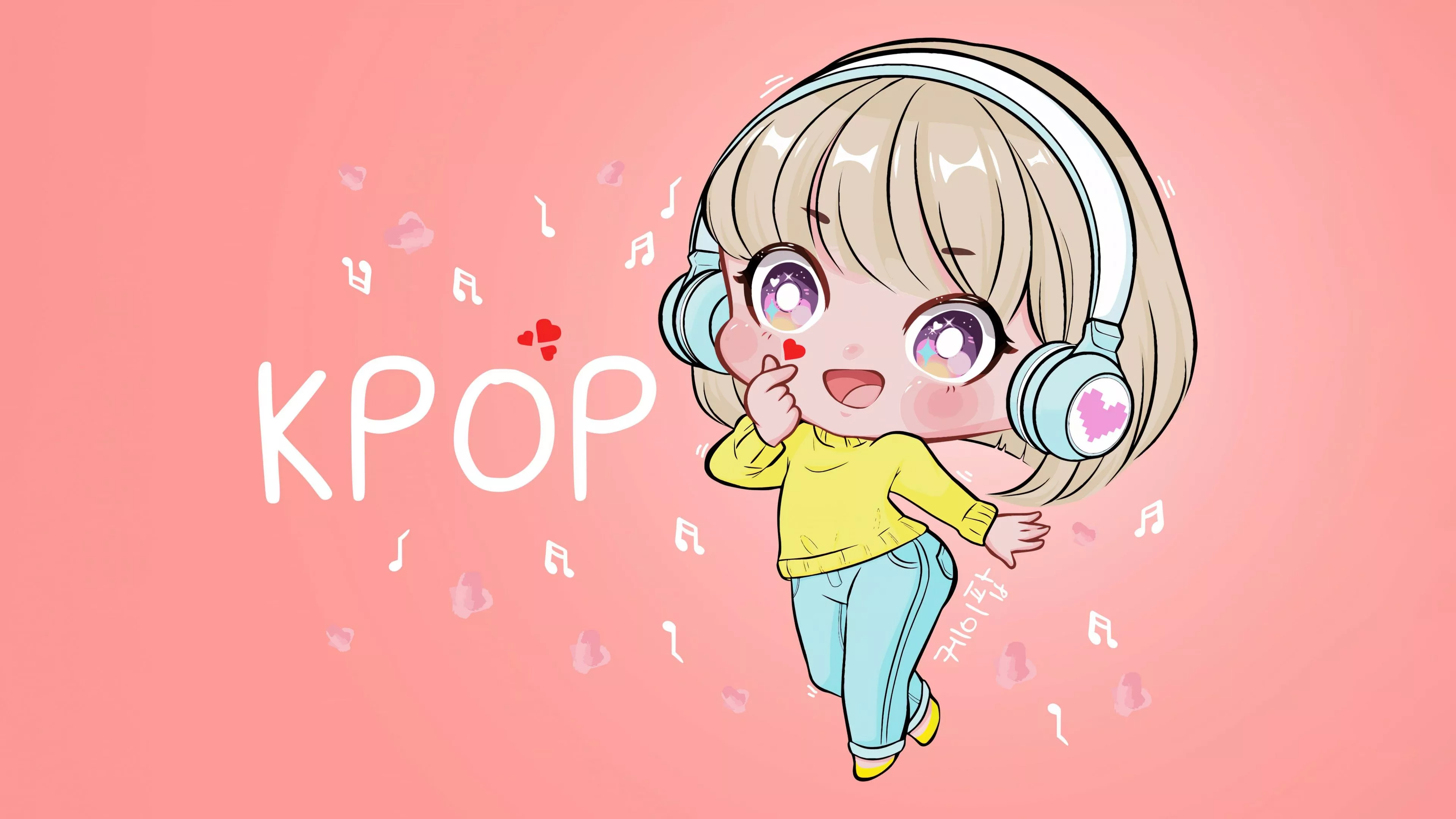 K Pop Wallpaper 4K, Chibi, Finger Heart