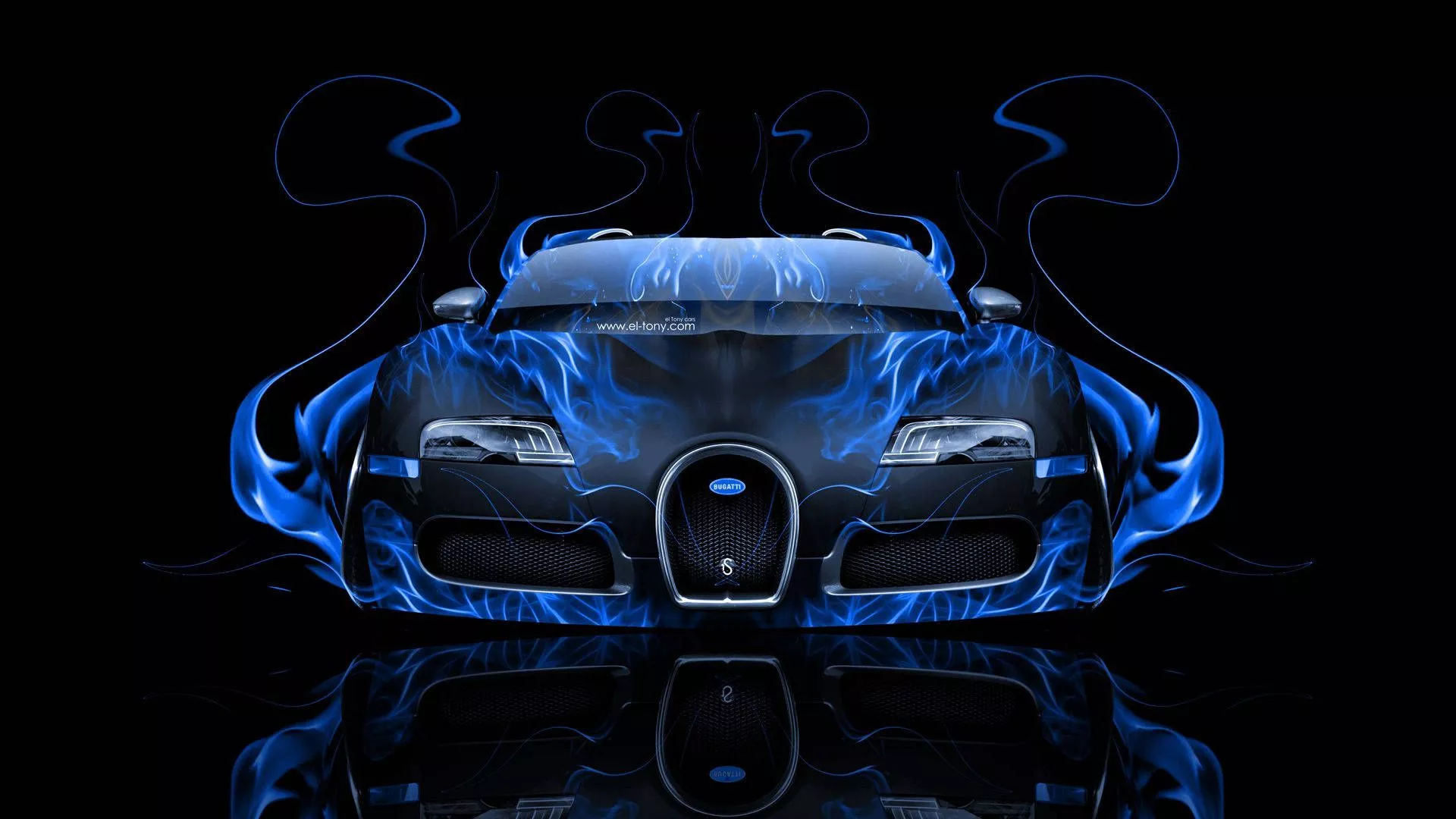 Flaming Blue Black Bugatti Wallpaper