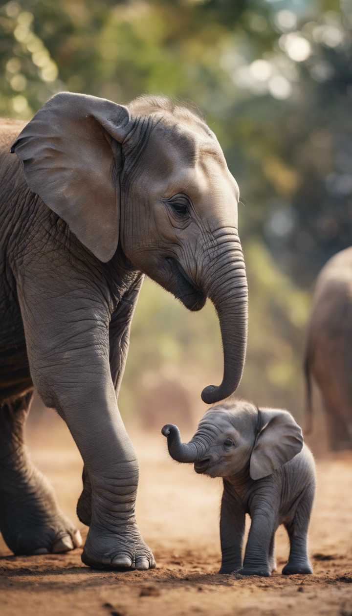 A newborn baby elephant taking its