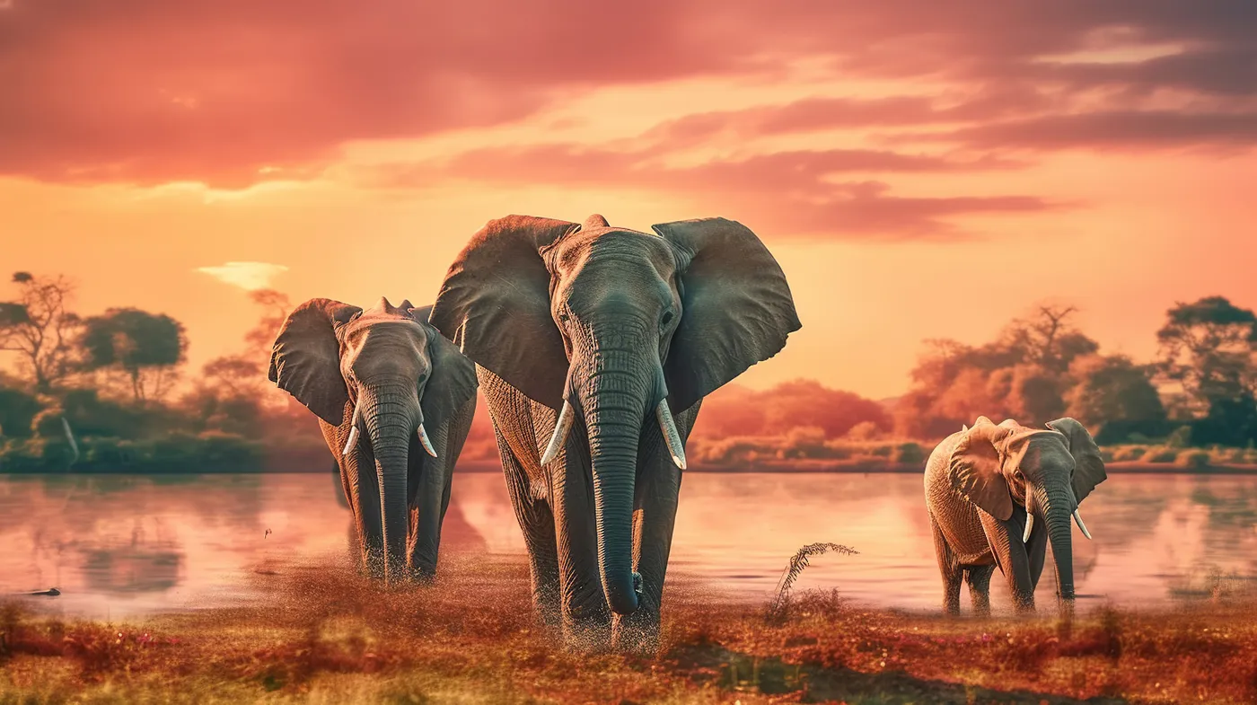 Panoramic wallpaper elephant