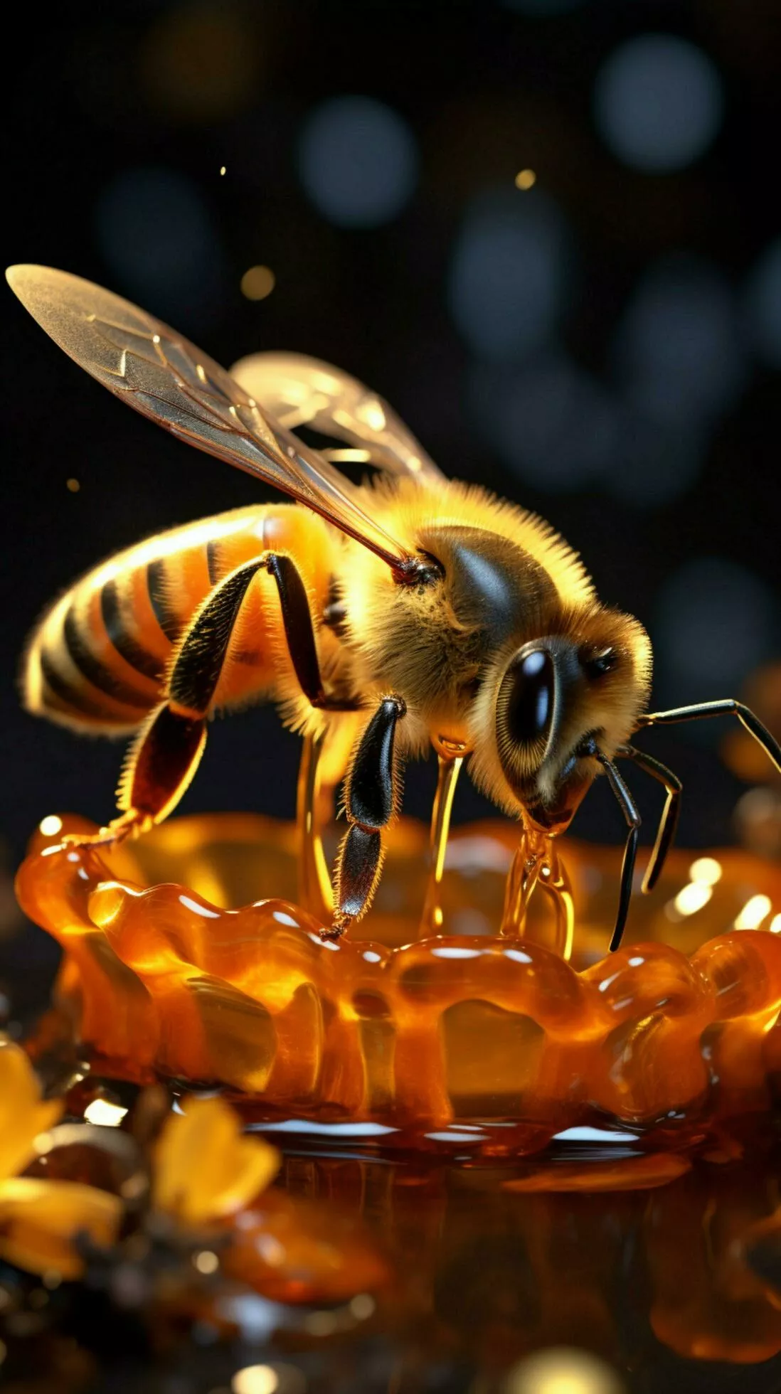 Energetic bee hovers over glass jar
